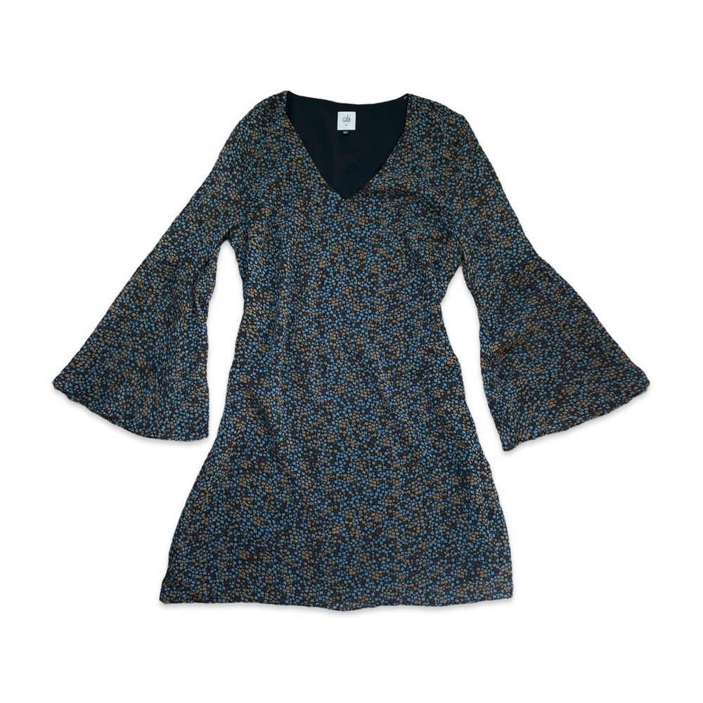 NWT CAbi Poise Dress Boho Floral Shift Blue Muti Print Chiffon Style 3648 Size M